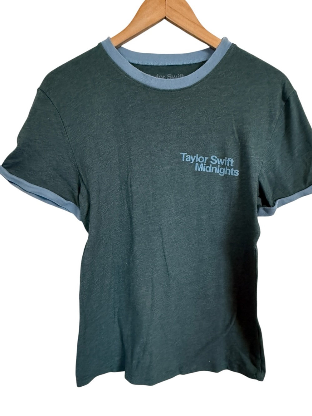 Taylor Swift Midnights Ringer Graphic T-Shirt Green Blue Women's Small